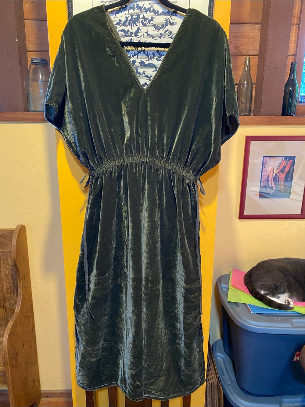 World Market Green Velvet Midi Dress